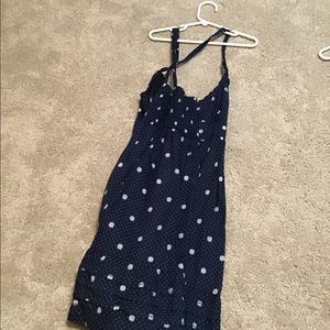White and blue polka dot dress